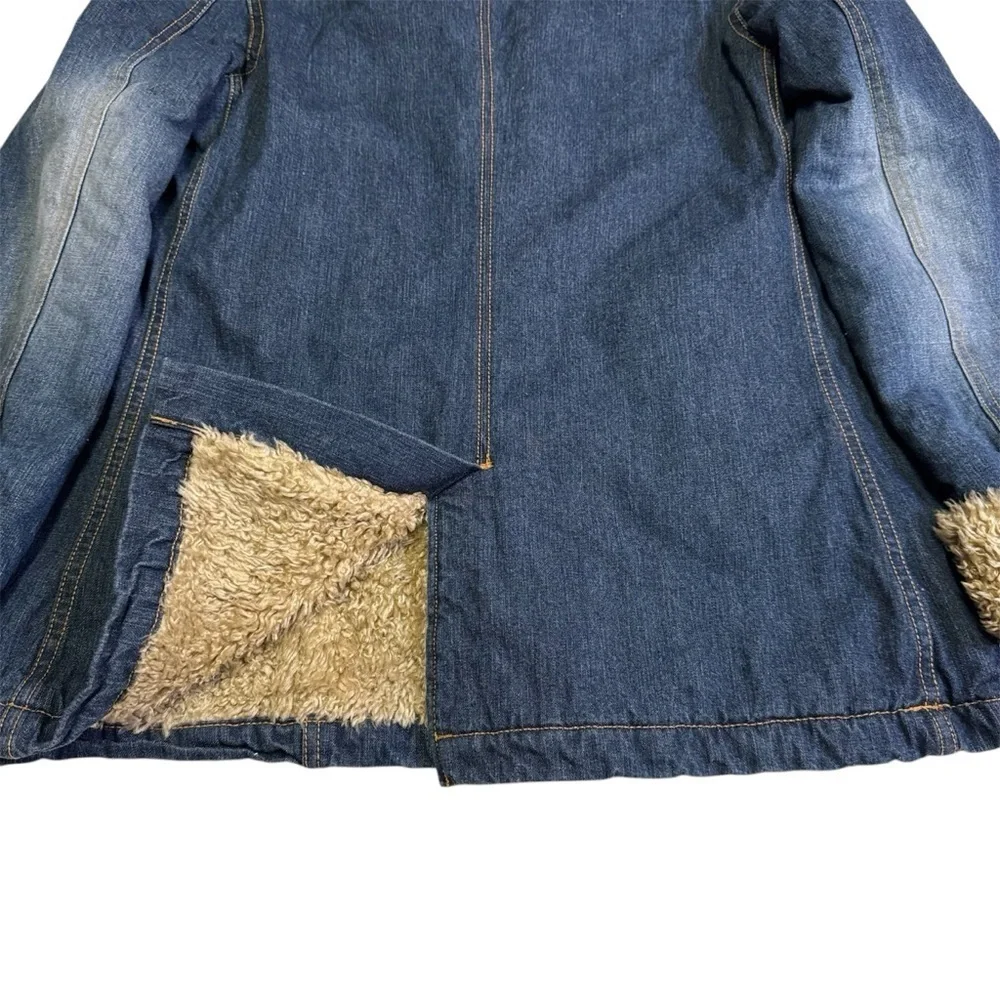 Abercrombie and Fitch Denim Barn Jacket Coat Size Large Sherpa Lined Pockets NEW - Picture 9 of 12